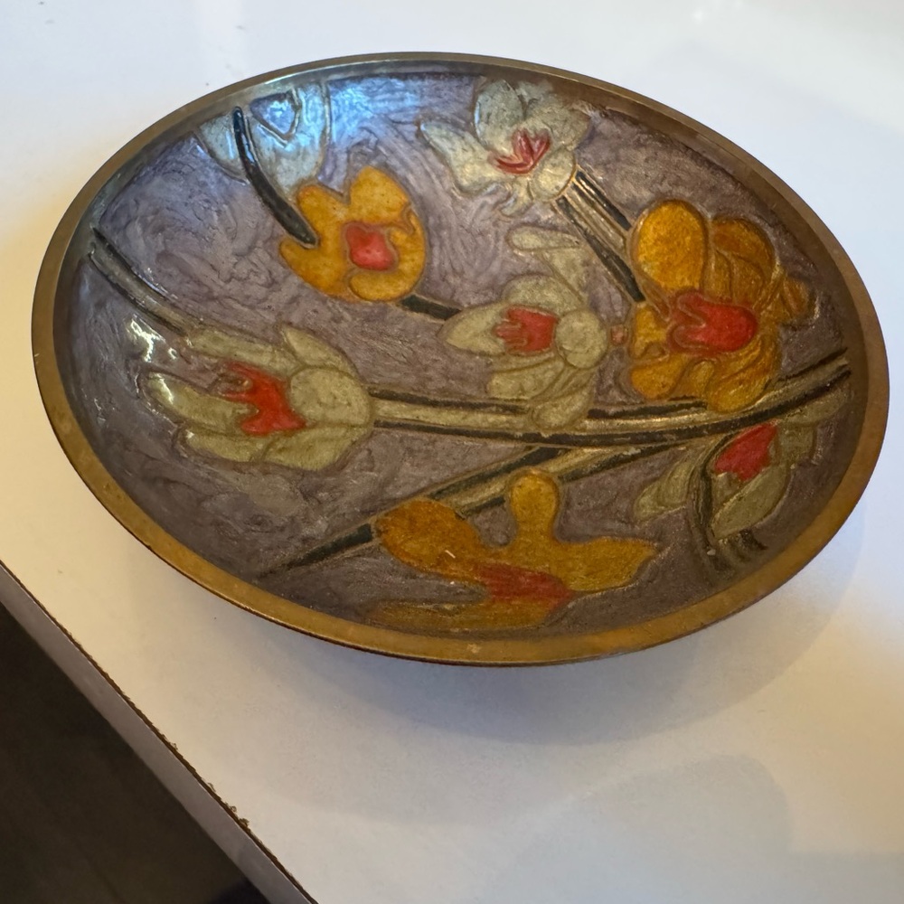 Floral Decorative Bowl with Gold and Red Accents